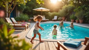 Petit jardin : aménagement des abords de piscine hors sol réussi