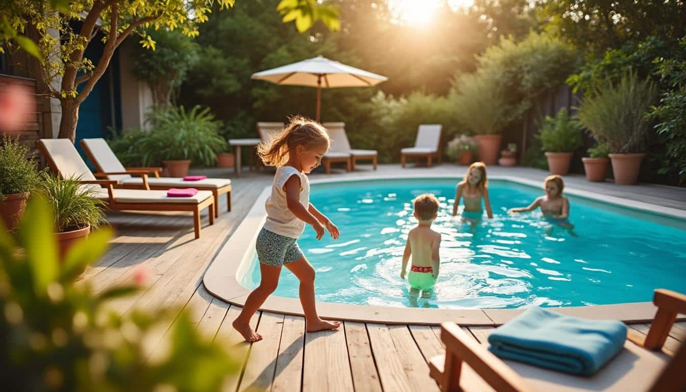 Petit jardin : aménagement des abords de piscine hors sol réussi